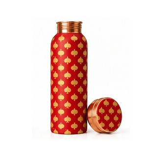 Botella de Agua de Cobre Verde con Diseño Crema, Portátil, para Viajes, Diseño Clásico, Tapas Incluidas - Product Image 5