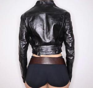 Chaqueta de Motocicleta Unisex de Cuero Genuino Negro, Cuello Camisero, Cierre de Cremallera, Corte Ajustado, Largo Regular, Impermeable, con Bloques de Color - Product Image 4