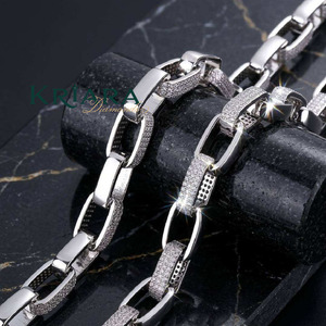 S925 Silver 18k Gold Plated Hiphop Figaro <b>Chain</b> Necklace with Round Brilliant Cut Lab Grown Diamonds Wedding Luxury Unisex - Product Image 2