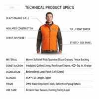 Gilet de chasse sans manches OEM personnalisé orange vif pour homme, réversible, softshell, extensible 4 directions, fermeture magnétique, harnais pour treestand, DWR