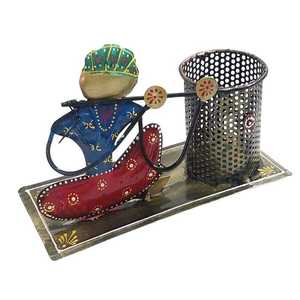 Premium Handcrafted Metal Pen Stand – Decorative Indian Musician <b>Desk</b> Organizer – Premium Metal Pen Holder for Office & <b>Study</b> - Product Image 1