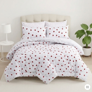 Hearts <b>Comforter</b> <b>Set</b> Reversible Blue White Pattern Stitched 100% Cotton T-150 All-Season Breathable Home Use - Product Image 3