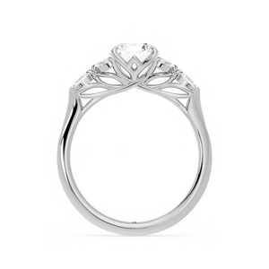 Anillo de Compromiso de Oro Blanco de 14K con Diamante Cultivado en Laboratorio de Corte Ovalado de 2.80 CT, con Piedras Laterales Marquise y Diseño Floral de Hojas - Product Image 2
