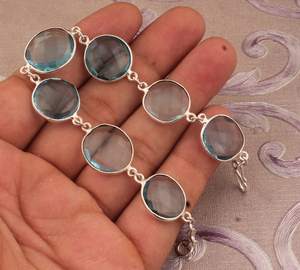 Pulsera de Cuarzo Azul, Plata de Ley, Hecha a Mano, con Piedras Preciosas Talladas, Joyería de Cristal Azul Natural, Pulsera de Moda para Mujer, Regalo - Product Image 2