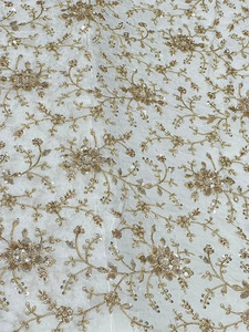 Designer Beaded Mesh Lace Fabric Pearl <b>Sequin</b> Embroidery Fabric Luxury Bridal Wedding Dress Textile <b>Material</b> - Product Image 2