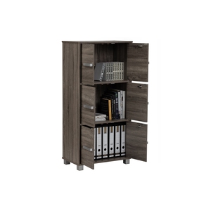 Modern Laminated Board <b>Storage</b> <b>Box</b> Sonoma Dark Finish Three Tier Multi-Purpose <b>Lockable</b> Organizer Cabinet Separate Key Locks - Product Image 2