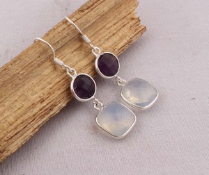 Pendientes de Piedras Naturales de Amatista y Opalita, Plata de Ley 925, Pendientes Colgantes con Gemas Facetadas, Joyería Hecha a Mano al por Mayor - Product Image 2