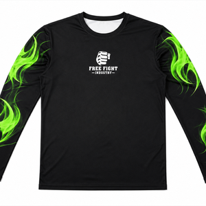 Men's Full Sleeve Rash Guard Black With Green <b>Flame</b> Print Quick Dry Polyester Sport <b>Shirt</b> - Product Image 2