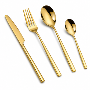 Ensemble de couverts de luxe en acier inoxydable doré, 4 pièces, finition miroir, pour hôtel, restaurant, vaisselle personnalisée avec logo. - Product Image 2