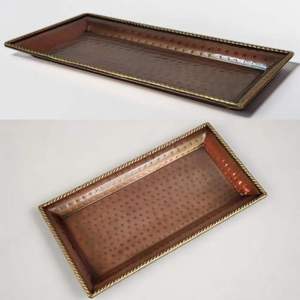 Rectangular Copper Vintage Portable Durable Serving Tray Set Hammered Metal Platter Dish Gold Inlay Party <b>Dinnerware</b> - Product Image 3