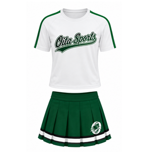 Ensemble uniforme de cheerleading blanc et vert, haut à manches courtes, jupe plissée, vêtements de sport d'équipe, tenue d'entraînement performante, vêtements de compétition - Product Image 1