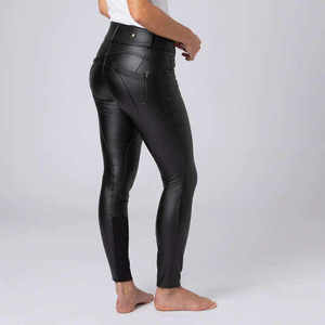 <b>Women</b> High Waist Full Length Riding Breeches Button <b>Fly</b> Four-Way Stretch Solid Black Pants Woven Spandex Polyester - Product Image 4
