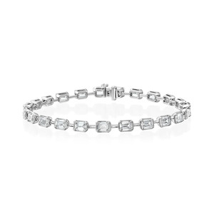Emerald East West Emerald Cut Lab Grown Diamond Tennis Bracelet IGI Certified Bezel <b>Set</b> In 18K White Gold Classic Timeless Jewel - Product Image 4