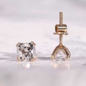 Pendientes de Moissanita con Corte Cojín, Chapados en Rodio, Plata 925, Diseño Geométrico Clásico, para Uso Diario de Mujer - Product Image 2
