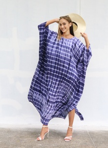 Robe longue de plage Kaftan Tie-Dye Marron en Coton Doux, Coupe Ample Grande Taille, Style Bohème, Idéale pour l'été et les vacances, Cadeau pour Elle - Product Image 6