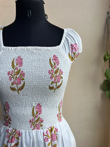 Vestido indio de algodón estampado a mano, 100% algodón, vestido largo con bordado floral, cuello cuadrado, túnica para mujer - Product Image 3