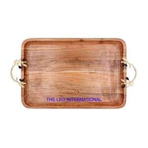 Nueva bandeja de servir con asas de metal, bandeja de desayuno de bambú, bandejas de madera, bandeja decorativa creativa para servir comida. - Product Image 6