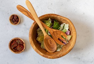 Cuillère en bois écologique, faite à la main, finition rustique, pour servir des salades, pour la cuisine, la table à manger, sans danger pour les aliments, naturelle, décorative pour la maison - Product Image 2