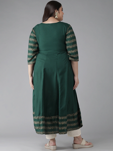 Kurti Anarkali Verde de Rayón con Estampado Floral, Talla Grande, Cuello Redondo, Manga Tres Cuartos, Vestido Étnico Informal Festivo para Mujer, Venta al Por Mayor - Product Image 3