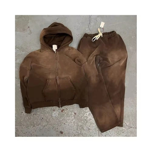 ชุดวอร์มผู้ชายคุณภาพสูงปี 2026 เสื้อฮู้ดดี้แบบสวมหัวล้างสีสไตล์ลำลอง กางเกงขายาวผ้าฝ้ายเนื้อนุ่มระบายอากาศได้ดี 100% พร้อมลายพิมพ์ DTG แบบพัฟฟ์ตามสั่ง - Product Image 1