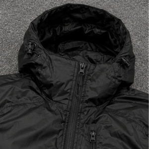 Unisex <b>Long</b> <b>Hooded</b> <b>Puffer</b> <b>Jacket</b> Canvas Shell Nylon Windproof Standard Polyester Winter Coat Casual Zipper Closure Solid Black - Product Image 3