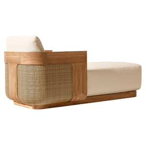 Elegante Tumbona de Madera de Teca Sólida de Estilo Tropical para Exteriores con Panel de Ratán Tejido, Muebles Premium para Villa o Resort Junto a la Piscina - Product Image 2