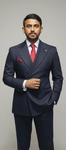 Traje Formal de Hombre Estilo Británico Americano con Rayas Finas, Mezcla de Lana y Poliéster, Cuello Solapa, Transpirable para Negocios - Product Image 2