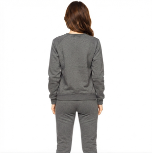 Ensemble de survêtement en coton gris pour femmes, sweat-shirt à col rond, pantalon long, poches latérales, vêtements décontractés pour l'automne - Product Image 2