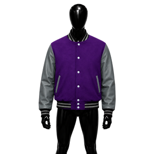 NOUVEAU Blouson universitaire en laine violette pour la vente en gros, coupe régulière, col rabattu, style décontracté, pour l'automne et toutes les saisons - Product Image 1