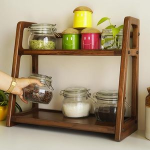 Wooden Kitchen <b>Rack</b> Organizer Shelf Multipurpose Solid Teak Wood Storage <b>Rack</b> <b>for</b> Grocery <b>Spices</b> Sugar Containers <b>Jars</b> - Product Image 2