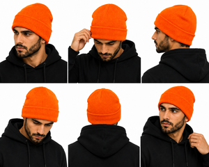 Bonnet unisexe en tricot orange 100 % acrylique, couleur unie, style décontracté, chaud pour l'hiver, pour adultes, taille 56-58 cm, style urbain, broderie - Product Image 4