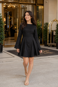 Vestido Mini de Algodón Negro, Diseño Bohemio, Simple, Sólido, Manga Larga, Espalda Descubierta, Ropa de Fiesta, Elegante, para Damas, OEM Personalizado - Product Image 1
