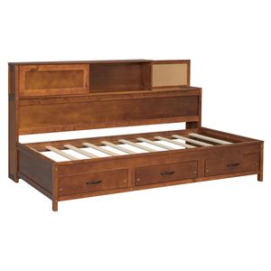 Divano letto singolo in legno di noce con 3 cassetti contenitore, ripiano superiore morbido e set di prese e porte USB - Product Image 5