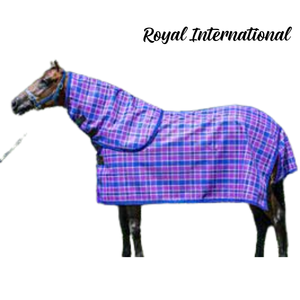 Couverture anti-mouches pour cheval à carreaux avec protection du cou |   Couverture d'été légère et respirante |   Tapis de protection contre les insectes pour écurie - Product Image 2