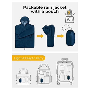 Mens <b>Packable</b> Rain <b>Jacket</b> Lightweight Waterproof Raincoat with Hood Outdoor Rain Gear for Travel Hiking Cycling Breathable - Product Image 4