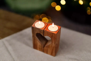 Wooden Candle <b>Stand</b> Christmas Handmade Home Decor with Lotus Design - Product Image 5