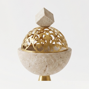 Premium Stone & Metal Incense Burner Durable, High Quality Matte Gold Finish Elegant Laser-Cut Design For Luxury Home Decor - Product Image 4