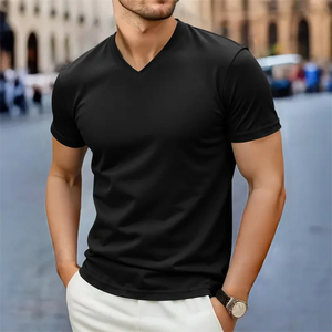 Nueva camiseta informal de moda para hombre, camiseta sencilla de manga corta con cuello en V, Top versátil y transpirable cómodo para verano - Product Image 5