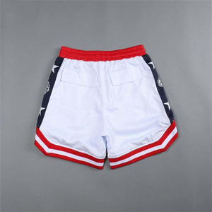 Pantalones Cortos Deportivos a Rayas Blancas, Rojas y Azules para Hombre, Cintura con Cordón, Bolsillos con Cremallera, Transpirables, de Poliéster Tejido, de Longitud Media - Product Image 2