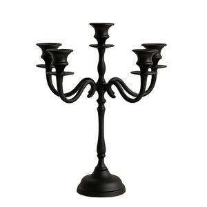 Modern <b>Black</b> Luxury Metal <b>Pillar</b> Stand Cylinder Shaped <b>Candle</b> Holder for Wedding Decorative <b>Candle</b> Lighting - Product Image 1