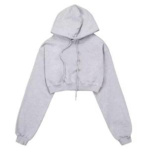 Sweat à capuche court pour femme, hiver, polyester/coton de haute qualité, couleur unie, logo personnalisable sur le devant, pull en molleton écologique - Product Image 3