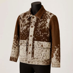 Chaqueta de Cuero Vacuno Desgastado para Hombre con Estampado Animal de Piel de Vaca Natural, Fabricante en Pakistán - Product Image 3