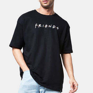 Camiseta de algodón negra para hombre con estampado de letras 'Friends', cuello redondo, manga corta, estilo casual de verano, diseño gráfico, logotipo personalizado OEM ODM - Product Image 3