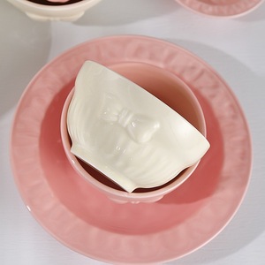 Ceramic <b>Dinnerware</b> <b>Set</b> with embossded 3-dimension ribbon-like pattern smooth glazed texture durable Bpa-free pink creamy colour - Product Image 6
