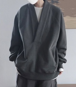 เสื้อฮู้ดไหมพรมติดซิปทรงโอเวอร์ไซส์สำหรับผู้ชาย สวมใส่สบายๆ ในฤดูใบไม้ร่วงและฤดูหนาว ทรงหลวม แขนยาว ผ้าฝ้าย 100% - Product Image 1