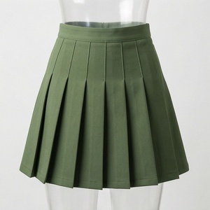 Minifalda Plisada para Mujer, Color Verde Oliva Sólido, Cintura Regular, Tejido de Tela, Estilo Casual para Todas las Temporadas - Product Image 1