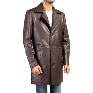Nouveau design – Manteau long en cuir véritable pour homme, revers cranté, simple boutonnage, épais, sur mesure - Product Image 5