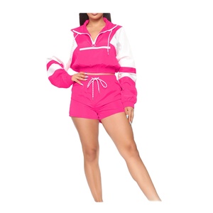 ชุดเสื้อผ้า2ชิ้นคุณภาพสูงสำหรับผู้หญิงชุดผ้าฝ้ายโอเวอร์ไซส์มีซิปเสื้อแจ็คเก็ตกันลมลายสีทึบ2026ฤดูใบไม้ผลิไซส์ใหญ่พิเศษ - Product Image 2