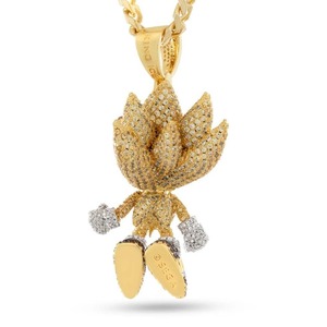 Collier pendentif personnalisé en forme de personnage Sonic, serti de diamants étincelants en moissanite, plaqué rhodium, argent 925, luxe, vente en gros - Product Image 2
