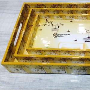 ชุดถาดเสิร์ฟสำหรับห้องพักโรงแรมหรู ลายวิวทิวทัศน์สีเหลืองเคลือบเอนาเมลบนถาด MDF สำหรับร้านอาหารและคาเฟ่ - Product Image 5